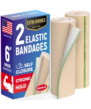 Premium Elastic Bandage Wrap - 6 (2pk) - Strong Compression - Self-Closing Reusable Bandages for Legs Knee Abdomen Lymphedema - Body Wrap