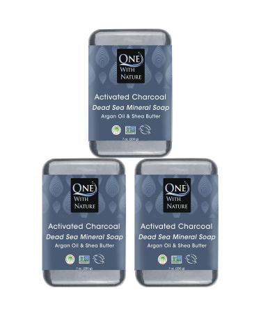 DEAD SEA MINERAL ACTIVATED CHARCOAL 7 oz SOAP 3 pk in BRANDED BOX. Dead Sea Salt contains Magnesium Sulfur & 21 Essential Minerals. Shea Butter Argan Oil. For all Skin Types Acne Eczema Psoriasis 7 Ounce (Pack of 3)