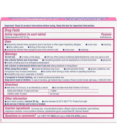 Benadryl Extra Strength Allergy Relief Tablets 50mg - 24ct Pack for Hay Fever & Upper Respiratory Allergies - Buy Online on GoSupps.com