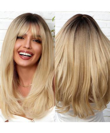 Emmor ombre blonde wigs with bangs blonde in particular synthetic women's wigs for long heat-resistant wig for everyday use natural and convenient ombre blonde no.#