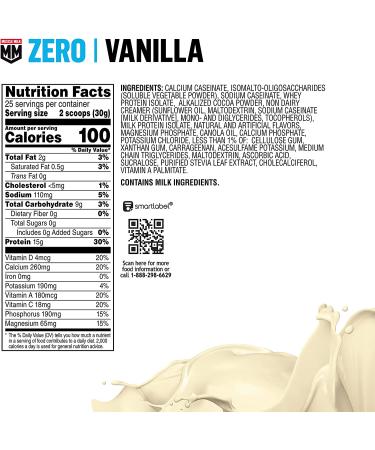 Muscle Milk Zero Protein Powder Vanilla Cr me 1.85lb | 15g Protein, Zero Sugar, 100 Calories | NSF Certified for Sport | Packaging May Vary - Buy Online on GoSupps.com