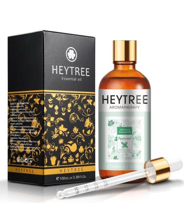 HEYTREE Peppermint Essential Oil 100ml- 100% Pure Natural Essential Oils Strong Fresh Minty Scent Increases Clarity - Perfect for Aromatherapy Diffuser Clear Breathing-Strong Peppermint Oil Peppermint 100 ml (Pack of 1)