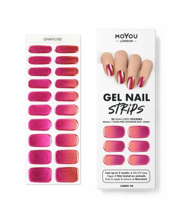 MOYOU LONDON Semi-Cured UV Gel Strips - 20 Pieces - Gel Nail Foils UV Curing for Salon Quality Manicure - Cherry Pie