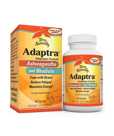 Terry Naturally Adaptra - 60 Capsules - Ashwagandha & Rhodiola Supplement Helps Reduce Fatigue Manage Stress & Maximize Energy - Non-GMO Gluten-Free - 60 Servings - Buy Online on GoSupps.com