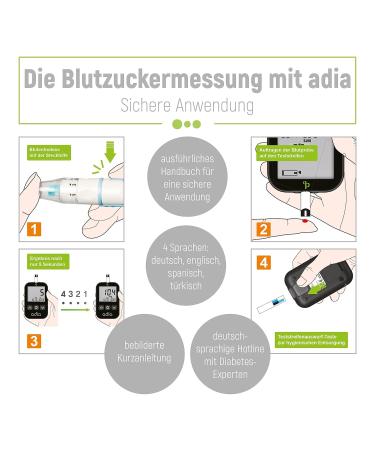 Adia Maxi-Sparset: Blood Sugar Control Kit for Diabetes - Includes Measuring Device 110 Test Strips Lanzettes & More - Buy Online on GoSupps.com