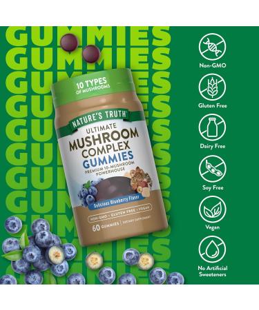 Nature's Truth Mushroom Complex Gummies for Adults | 60 Count | Complex of 10 Mushrooms | Vegan Non-GMO & Gluten Free Supplement - Buy Online on GoSupps.com