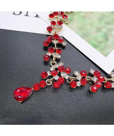 Milisente Bridal Crystal Crown & Tiara Set with Red Rhinestones - Bracelets and Earrings Included - Buy Online on GoSupps.com