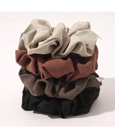 Large Scrunchies Hair Ties for Thick Hair - Jumbo Scrunchie Set for Girls & Women - No Crease Ponytail Holder - Soft Hair Accessories in Black, Brown, Beige, & Brick-Red - Buy Online on GoSupps.com