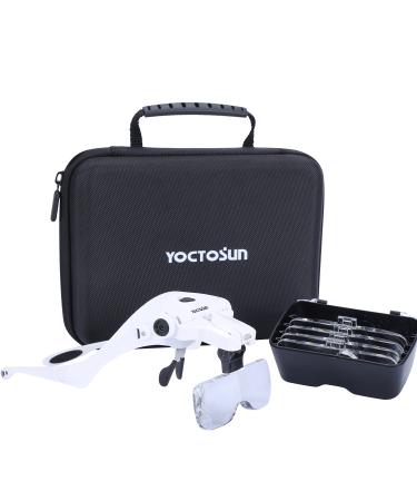 YOCTOSUN Magnifying Glasses with Light, Head Mount Magnifier with 5 Lenses, Headband, Storage Case, Hands Free LED Lighted Head Magnifying Visor for Close Work Hobby Crafts Led Head Magnifier with Storage Case