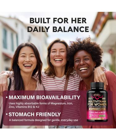Multivitamin for Women - B-Complex | Whole Foods | Hair Growth Support | Digestion & Metabolism | Iron - 47in1 Womens Multivitamin - Bioavailable & Gentle on Stomach - Made in USA - 90 Capsules - Buy Online on GoSupps.com