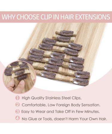 Silk-co Hair Extensions Clip in Human Hair Extension 14inch Balayage 100% Real Remy Straight Human Hair #18P613 Ash Blonde&Bleach Blonde -Basic Thickness-Thin Weft 60g - Buy Online on GoSupps.com