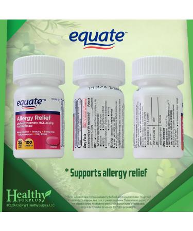 Equate Allergy Relief Diphenhydramine HCL 25mg - 100 Tablets & Vital Volumes Allergy Tips Card Bundle | Fast International Shipping - Buy Online on GoSupps.com