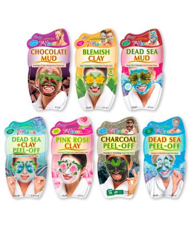 7th Heaven Face Masks Skincare Set - 7 x Clay Mud & Peel Off Face Masks Gift Set - Chocolate Mud Charcoal Dead Sea and Pink Rose Face Masks Peel Off - Buy Online on GoSupps.com