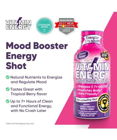 Vitamin Energy Variety Energy Drink Shots - Mood+ Focus+ Immune+ Energy+ | 7+ Hours of Energy | 1.93 Fl Oz 4 Count - International Shipping Available - Buy Online on GoSupps.com