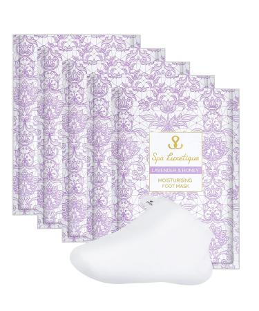 Spa Luxetique Foot Mask - 5 Pairs Lavender & Honey Foot Spa Masks for Baby Foot Moisturizing Socks for Rough Dry Cracked Feet Dead Skin Relaxing Soft Feet Treatment Women & Men Foot Care Set Gifts