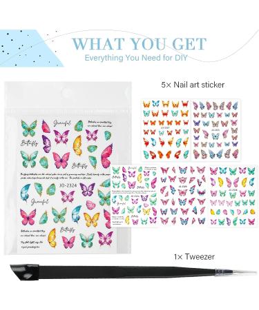 Canvalite Butterfly Nail Art Stickers Nail Decals with Tweezer Nail Stickers 3D Self Adhesive Colorful Butterflies Nails Supplies Decoration for Women and Girls DIY Design (5 Sheets) 3d Colorful Butterfly - Buy Online on GoSupps.com