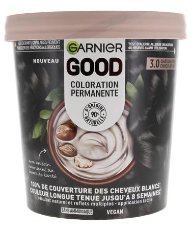 Garnier Garnier - Permanent Hair Colour - Ammonia-Free - 90% Natural Ingredients - Vegan Formula - Shea Butter - 100% White Hair Coverage - Dark Chocolate Dark Brown (3.0) - Good