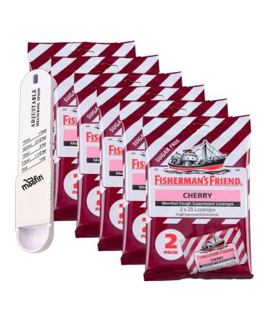 Fishermans Friend Cherry Lozenges 1.76 Oz - Sugar-Free Cherry Cough Drops For Sore Throat | Bundled With Measuring Spoon Menthol Cough Drops Cherry Throat Lozenges Oral Anesthetic (Pack Of 6)