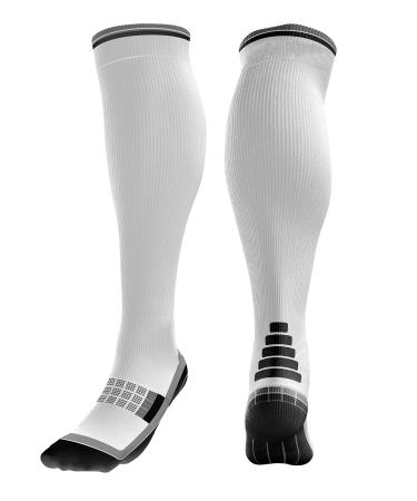 aZengear Compression Socks (20-30mmHg) Anti DVT Air Flying Knee-High Flight Travel Stockings Swollen Legs Varicose Veins Running Shin Splints Calf Pressure Support Sports S/M White w/Black