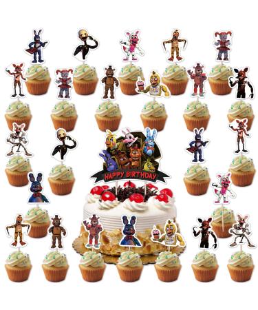 25PCS Cartoon Cake Topper Five Nights Cupcake topper Birthday Themed Party Supplies for Boys Girls Adults