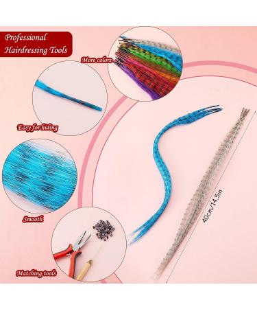 52 Colored Synthetic Hair Feathers + 200 Micro Rings & Tools for Women's Hair Extensions - Buy Online on GoSupps.com