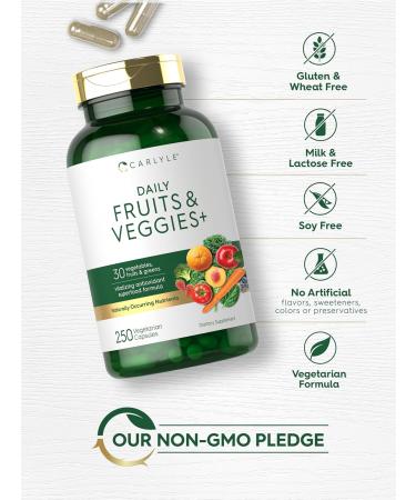Carlyle Fruits and Veggies Supplement | 250 Capsules | Made with 30 Fruits and Vegetables | Vegetarian Non-GMO Gluten Free Superfood Formula - Buy Online on GoSupps.com