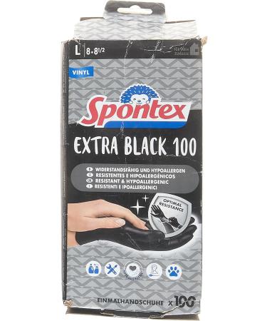 Shop Spontex Extra Black Tedisely Vinyl Gloves - Unpowdered Latex-Free Size L 100 Pack - Versatile & Practical for All Needs - Buy Online on GoSupps.com