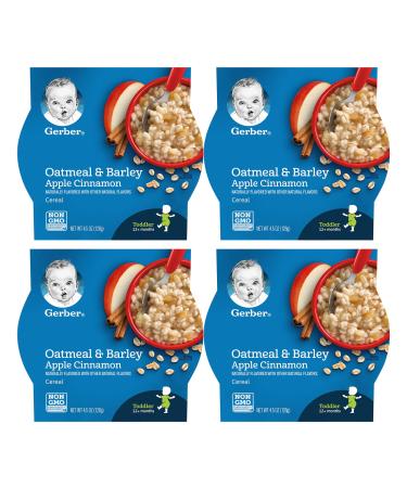 Gerber Breakfast Buddies Toddler Cereal, Oatmeal & Barley Apple Cinnamon Cereal, Non-GMO Whole Grain Oats & Real Fruit, Made for Toddlers, 4.5 OZ Tray (Pack of 4) Apple Cinnamon 4.5 Ounce (Pack of 4)