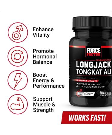 Buy FORCE FACTOR Longjack Tongkat Ali 500mg - Boost Male Energy & Vitality Support Muscle Strength | 30 Capsules with BioPerine for Optimal Absorption - Buy Online on GoSupps.com