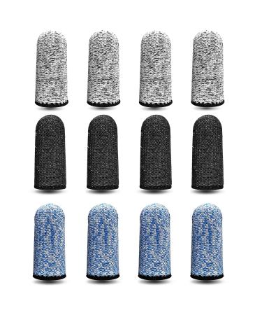 RIVIEVAL 12 Pieces Finger Cots Reusable Thumb Protector Non Slip Finger Protectors Breathable Finger Cots Cut Resistant Protection for Work Kitchen Garden Sculpture (Blue Black and Grey) Blue Black Grey