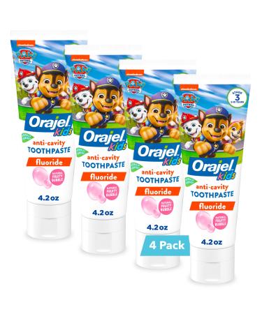 Orajel Kids Paw Patrol Anti-Cavity Fluoride Toothpaste, Natural Fruity Bubble Flavor, 4.2oz (4-Pack)