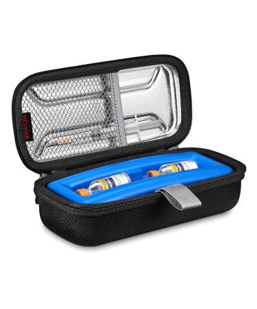 MEDMAX Insulin Vial Carrying Cooler Case, Portable Water Resistant Insulated Diabetic Organizer Protective Hard Shell Medical Travel Case with One Ice Brick (Black)