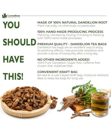 Lavendium Premium 30 Dandelion Root Tea Bags 100% Natural & Pure from Dandelion Root Eco-Conscious Tea Bags Dandelion Root Herbal Tea. No Sugar No Caffeine No Gluten Vegan. - Buy Online on GoSupps.com