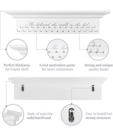 Medal Hanger & Trophy Shelf & Ribbon Holder for Girls - 2FT Simple Design Rack with Strong Hooks - Displaying Awards from Sports with Motivational Phrase - Buy Online on GoSupps.com