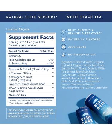 Blue Bear Melatonin Sleep Drink Sleep Tea for Bedtime Support White Peach Tea with Melatonin 5mg Lavender Ashwagandha - 8.4 Oz - Pack Of 12 - Buy Online on GoSupps.com