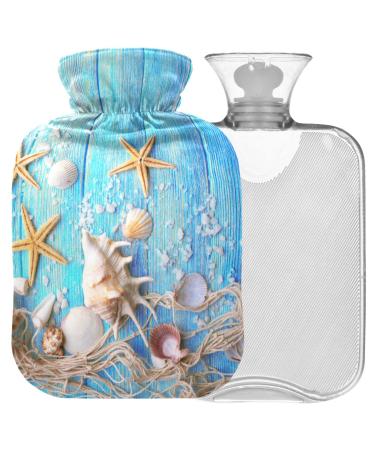 NAANLE Wood Sea Stars Shells Heat bottle MIT TIVE Transparent hot water bottle 2l Large hot hot water bottle for bed hand feet Warmer pain relief heat and cold therapy 2 l