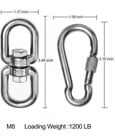 304 Stainless Steel Double Swivel Ring Hook with Snap Hooks for Tree Swing Therapy - M8 - Buy Online on GoSupps.com