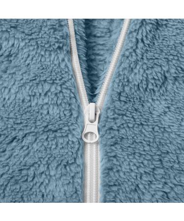 Warm Fluffy Fleece Plush Jacket for Women - Cozy Long-Sleeved Zipper Wool Coat in Light Blue | 3XL Casual Winter Outerwear - Buy Online on GoSupps.com