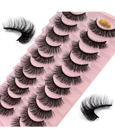 False Eyelashes Russian Strip Lashes 10 Pairs Reusable Natural Look 7D Faux Mink Lashes Fluffy Volume Wispy Fake Eyelashes Handmade Thick Soft Long Dramatic Eyelashes for Makeup (7D08)