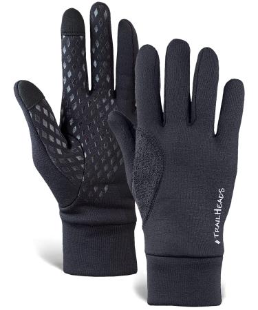 TrailHeads Mens Power Running Gloves - Black Touchscreen Gloves - Lightweight Gloves Large
