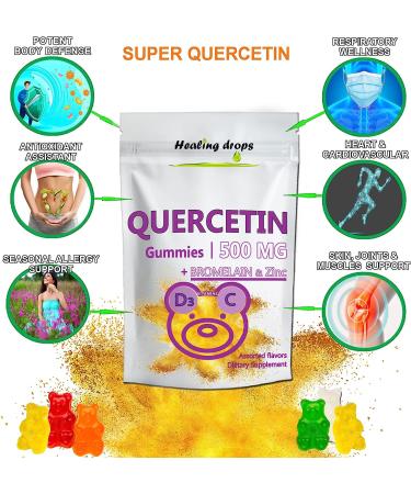 Quercetin with Bromelain Gummies - Vitamin C + Zinc + D3 - 500mg for Kids & Adults - Buy Online on GoSupps.com