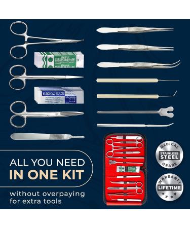 InstaSkincare Advanced Dissection Kit - 20 Pcs Set for Biology Lab and Medical Students - Stainless Steel Scalpel Knife Handle Blades Included - Buy Online on GoSupps.com