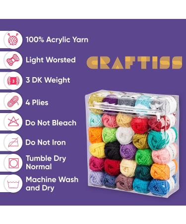CRAFTISS 30x20g Acrylic Yarn Mini Skeins - Assorted Starter Crochet Kit for Adults and Kids - 1300 Yards of Soft Yarn for Crocheting and Knitting Craft Projects - Buy Online on GoSupps.com
