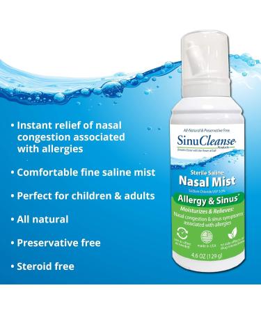 SinuCleanse Allergy & Sinus Sterile Saline Nasal Mist | Moisturizes & Relieves Nasal Congestion | 4.6 OZ | International Shipping - Buy Online on GoSupps.com