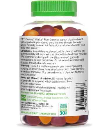 21st Century VitaJoy Fiber Gummies (Fruit Flavored, 90 Count), 5 g Fiber Per Serving for Digestive Support, Pectin-Based Prebiotic Gummies, Non-GMO, Vegan, Gluten Free, Naturally Sourced Flavors - Buy Online on GoSupps.com