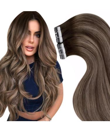 Laavoo real hair Extensions tape ombre brown extensions real hair balayage dark brown ashblond 45cm remy hair extensions tape in extensions invisible 50g 20pcs #4/18/4 45.72 cm 3.4 #4/18/4 - Buy Online on GoSupps.com