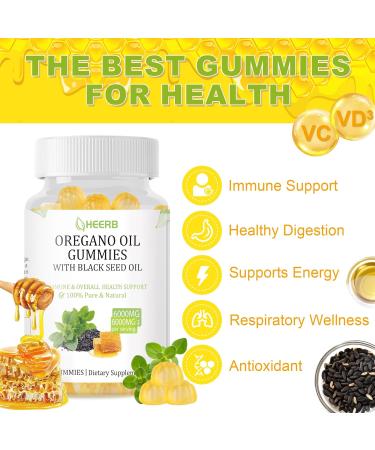 6000mg Oregano + 2000mg Black Seed Oil | Aceite de or gano Gummies | 4X Strength Carvacrol & Thymoquinone | Supports Immune and Gut Health | Non-GMO, Natural Honey Flavor Honey 60 Count (Pack of 1) - Buy Online on GoSupps.com