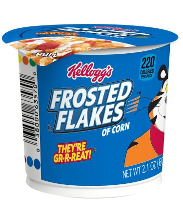 Kellogg's Frosted Flakes Cold Breakfast Cereal Cup, 8 Vitamins and Minerals, Kids Snacks, Original, 2.1oz Cup (1 Cup)