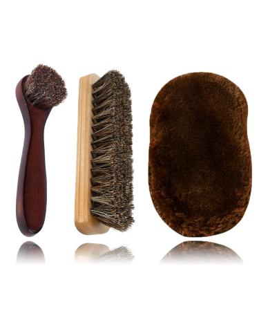 Lamondre Premium Horsehair Brushes Shoe Brush Set High Shine Polishing Buffing Brushes with Natural Horsehair Bristle Plush Polishing Glove Ideal for Garments Boots Car Seats Bags Sofas
