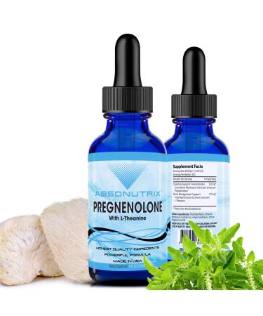 Absonutrix Pregnenolone with L-Theanine Advanced Formula 390 mg 4 Oz Liquid 302 Servings Made in USA Quick Absorption Quality Potent Ingredients Non-GMO GMP Certified Facility